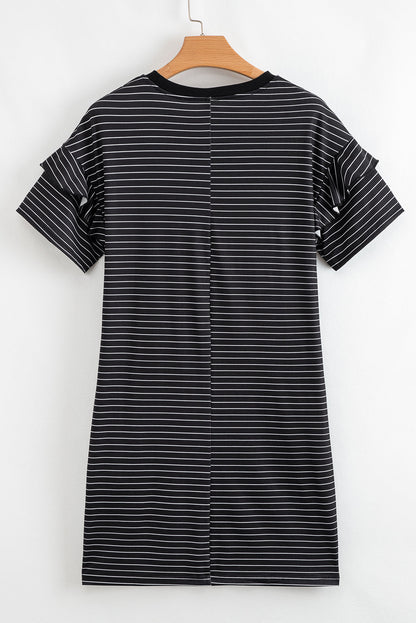 Stripe Ruffle Sleeve T-Shirt Dress