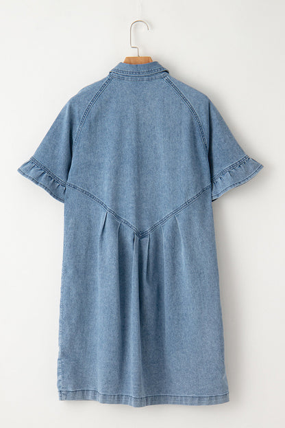 Denim Frilled Short Sleeve Dress