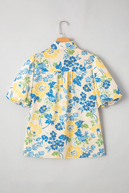 Floral Stripe Puff Sleeve Blouse