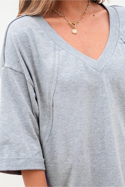 Solid Raglan Sleeve V-Neck T-Shirt