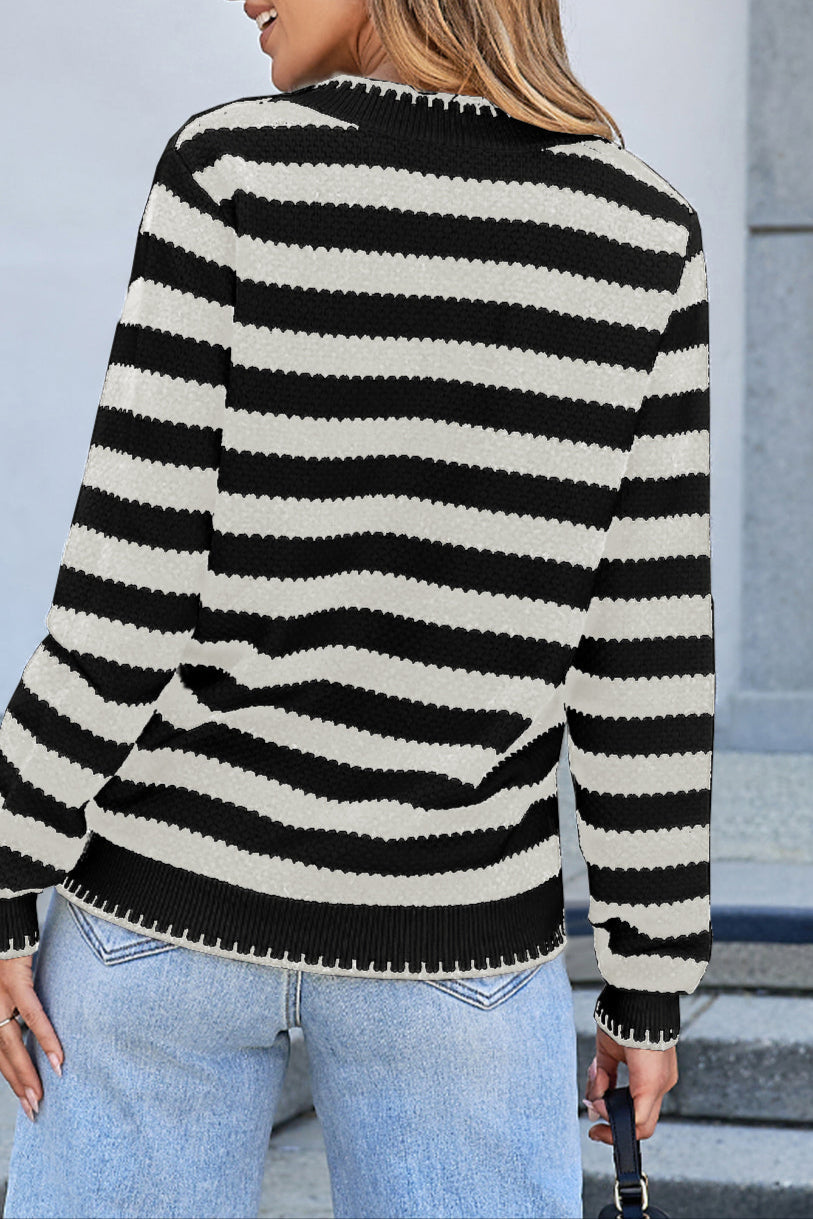 Stripe Buttoned Cardigan Sweater