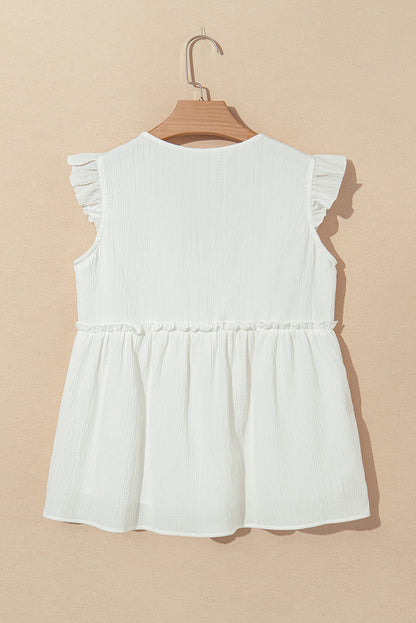 Textured Ruffle Trim V-Neck Top