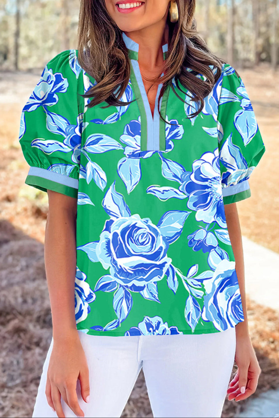 Floral Puff Short Sleeve Blouse