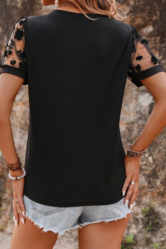 Plus Size Floral Mesh Short Sleeve T-Shirt