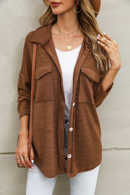 Textured Contrast Flap Pocket Shacket