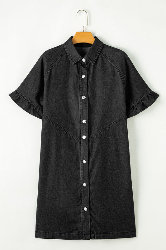 Denim Frilled Short Sleeve Dress