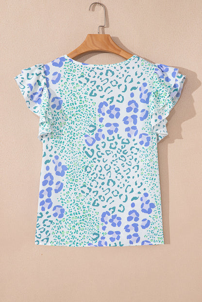 Leopard Layered Ruffle Sleeve Blouse