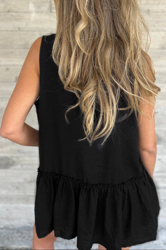Ruffle Hem Sleeveless Buttoned Shirt