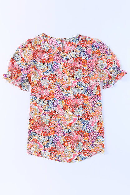Floral Bubble Sleeve Blouse