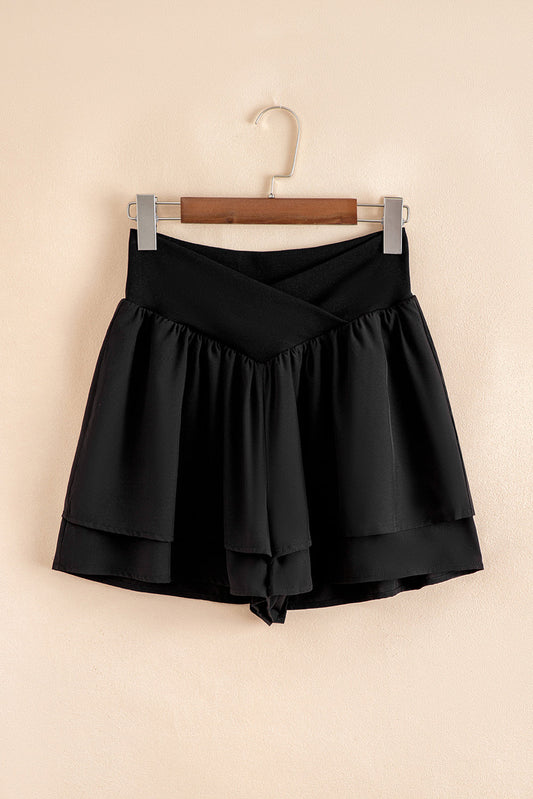 Cross Waist Tiered Flowy Shorts