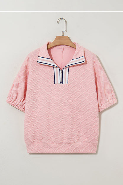 Stripe Contrast Collar Textured Blouse