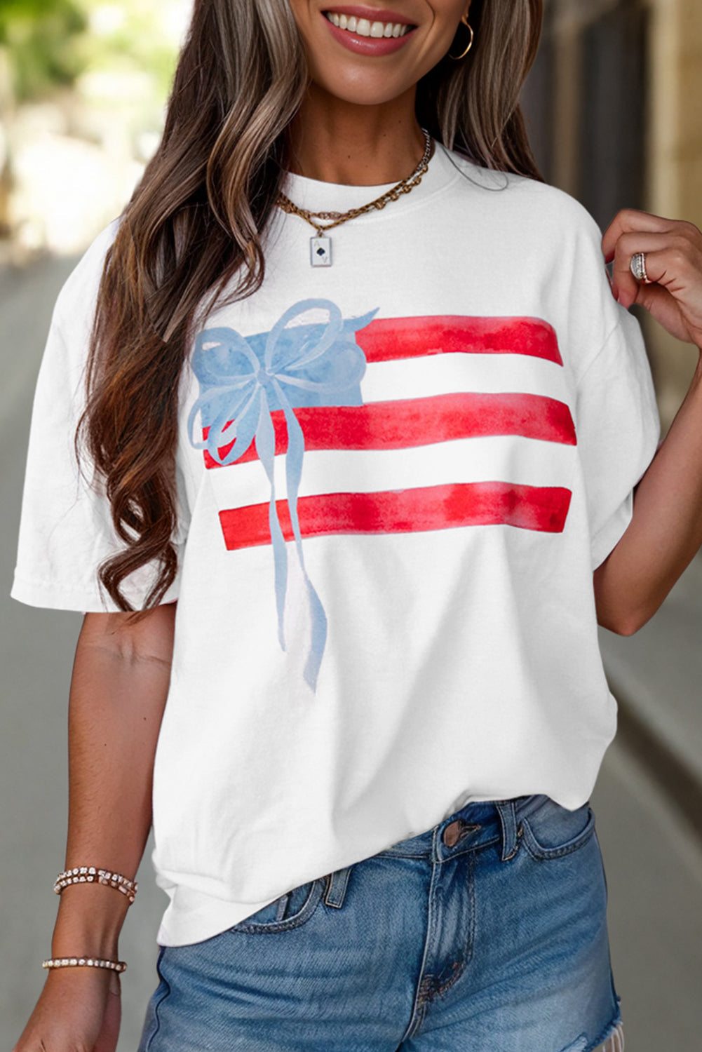 Flag Bow Crewneck Graphic Tee