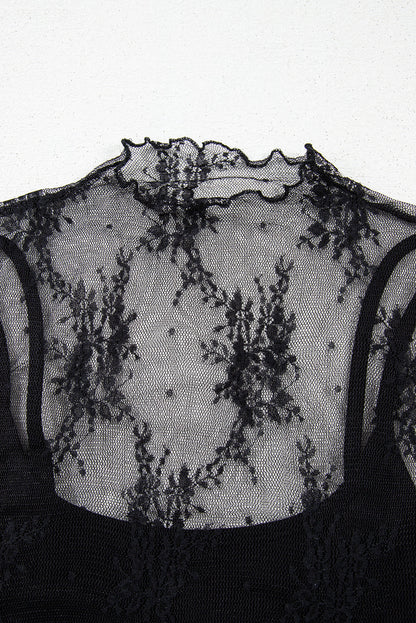 Floral Sheer Mesh Short Sleeve Blouse