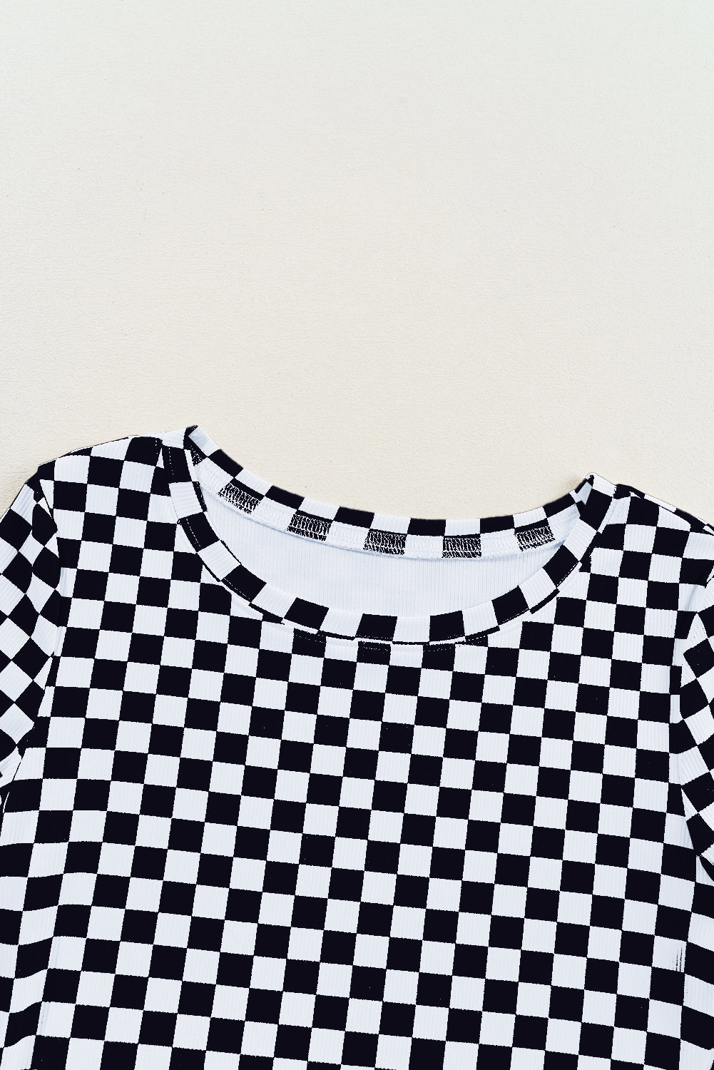 Checker Ribbed Knit Crewneck T-Shirt