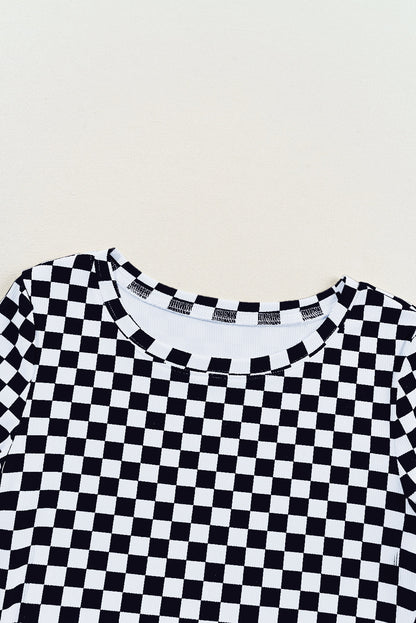 Checker Ribbed Knit Crewneck T-Shirt