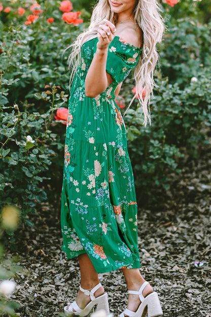Floral Smocked Tiered Midi Dress