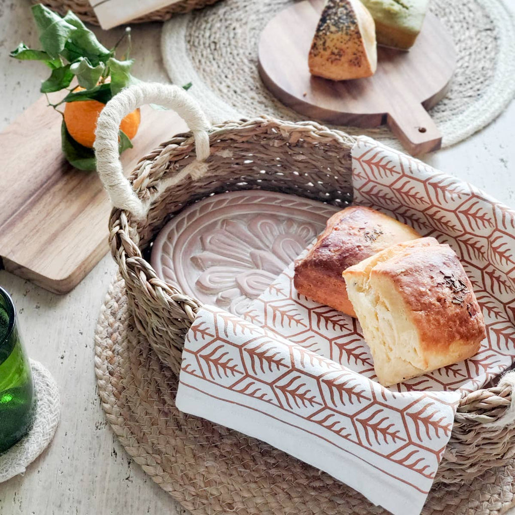 Floral Handmade Bread Warmer & Wicker Basket