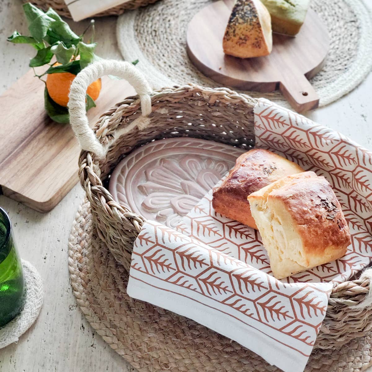 Floral Handmade Bread Warmer & Wicker Basket