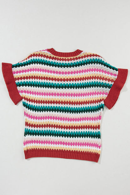 Stripe Ruffle Short Sleeve Sweater