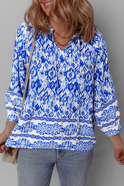 Boho Tied Neck 3/4 Sleeve Blouse