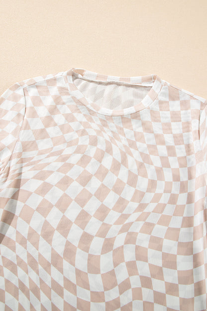 Checker Mesh Long Sleeve Top