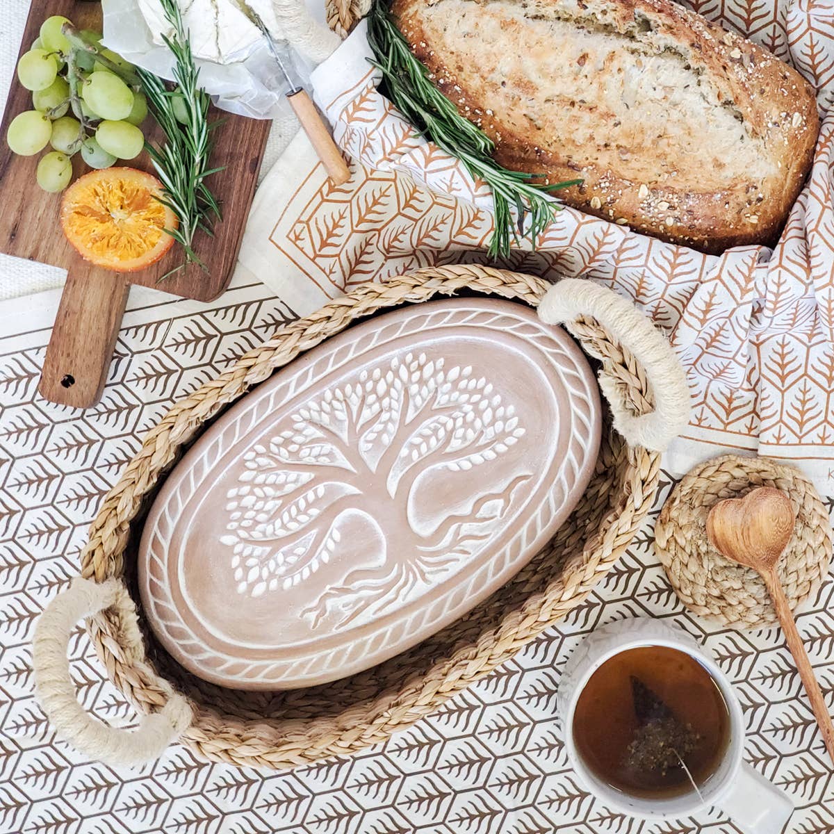 Tree Handmade Bread Warmer & Wicker Basket