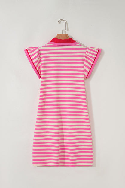 Stripe Contrast Collared V-Neck Dress