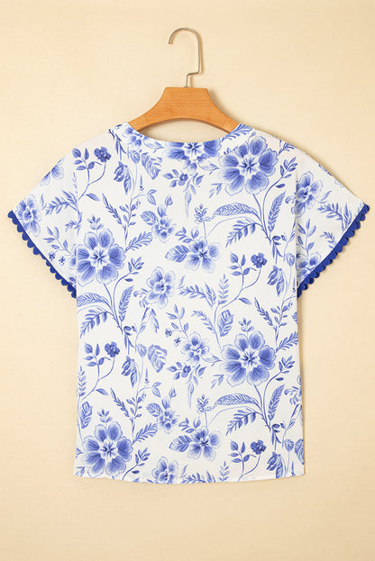Floral Ric-Rac Short Sleeve Blouse