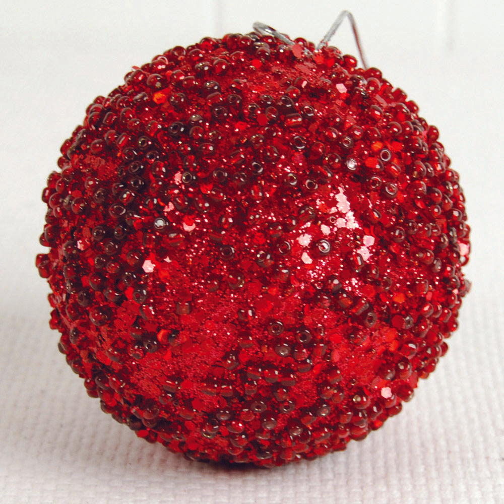 4" jewel ball ornament, red