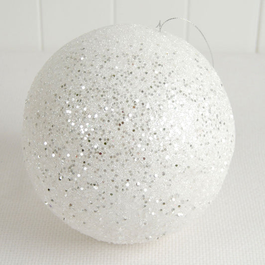 5" glitter ball ornament, white