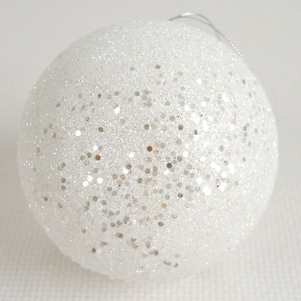 8" glitter ball ornament, white