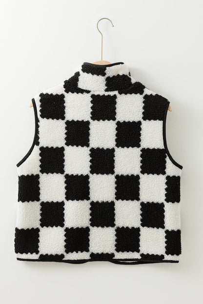 Checker Sherpa Collared Zip Up Vest