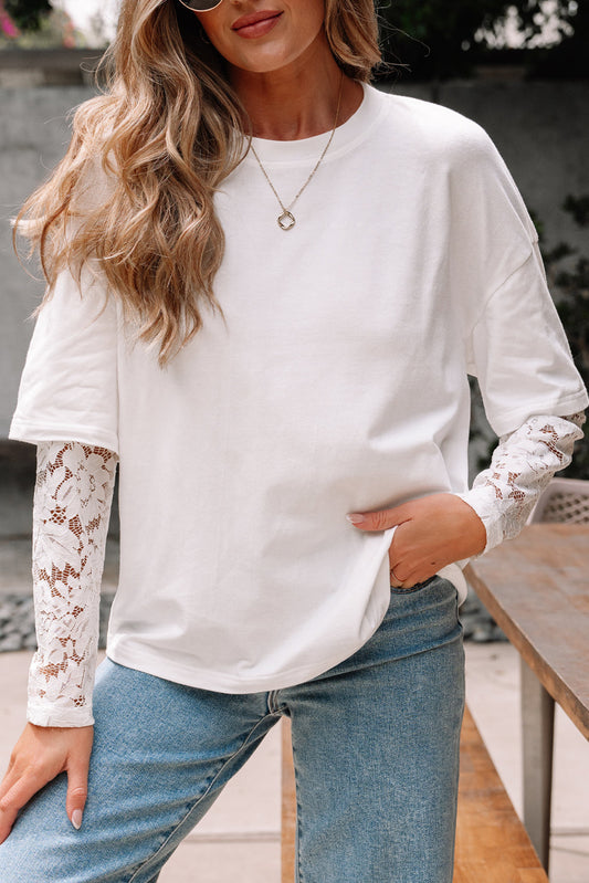 Lace Patchwork Long Sleeve Tee