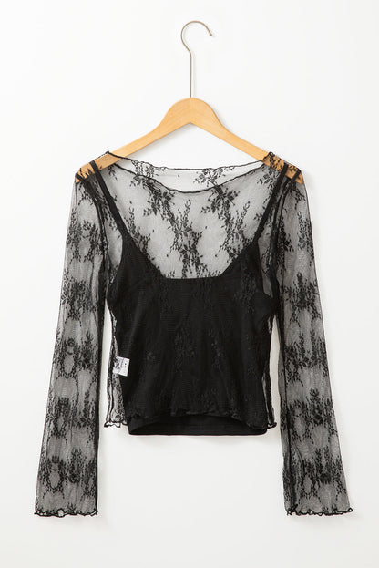 Lace Mesh Sheer Long Sleeve Blouse