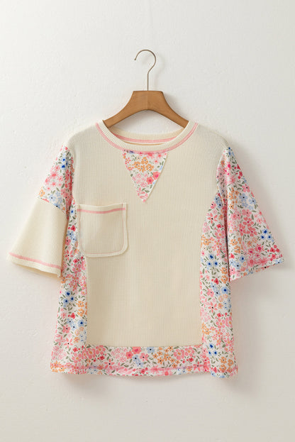 Floral Patchwork Chest Pocket T-Shirt