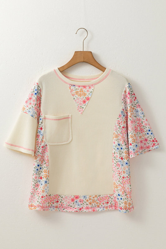 Floral Patchwork Chest Pocket T-Shirt