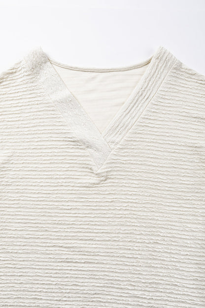 Textured Wide Sleeve V-Neck T-Shirt