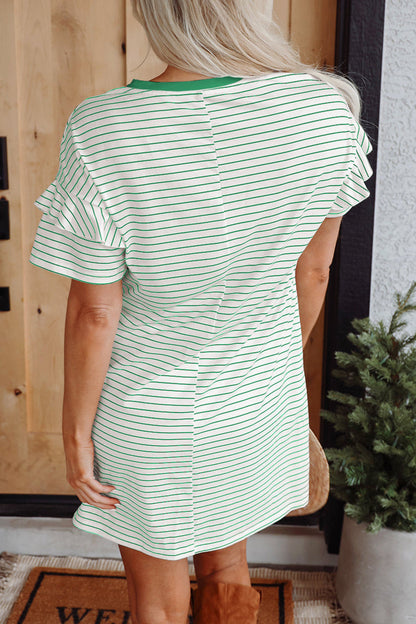 Stripe Ruffle Sleeve T-Shirt Dress