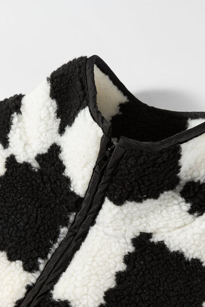 Checker Sherpa Collared Zip Up Vest