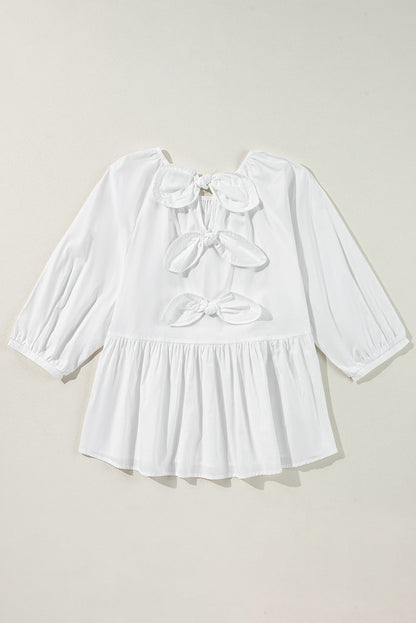 Bow Cutout Back 3/4 Sleeve Blouse