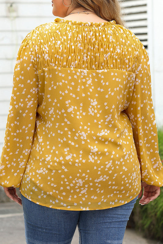 Plus Size Floral Ruched V-Neck Blouse