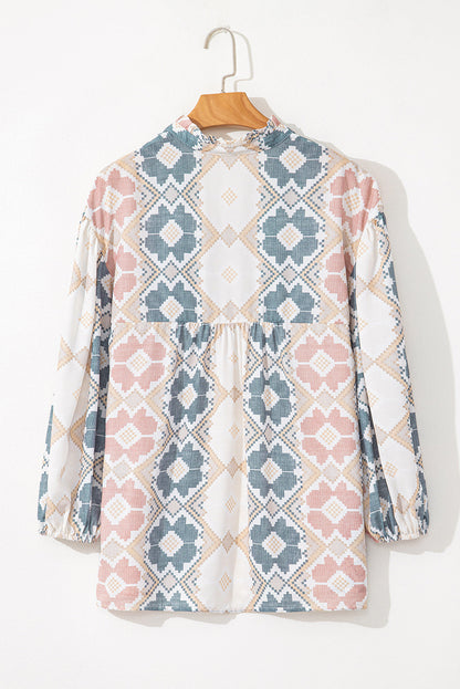 Geometric Tassel Tie V-Neck Blouse