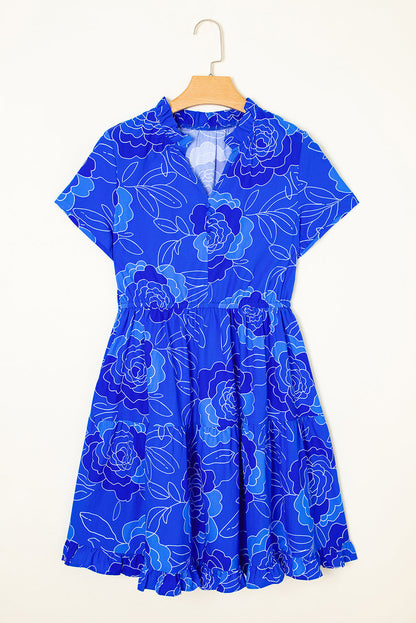 Floral V-Neck Short Sleeve Mini Dress
