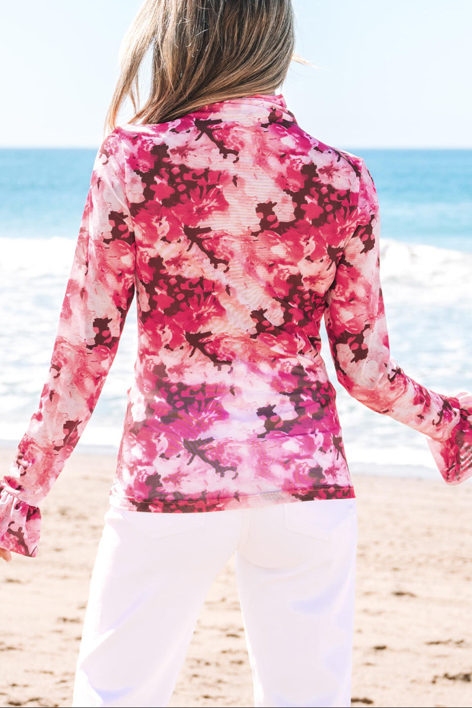 Floral Mesh Mock Neck Blouse