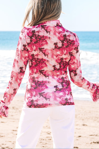 Floral Mesh Mock Neck Blouse