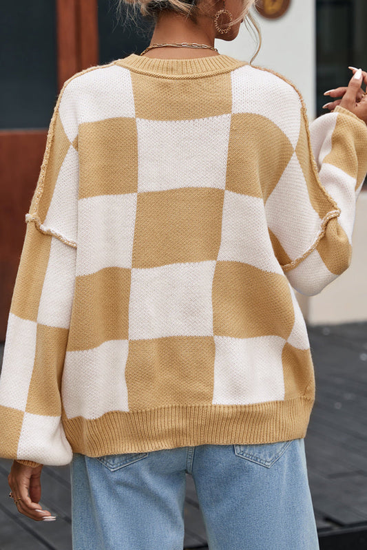 Checker Bishop Sleeve Sweater