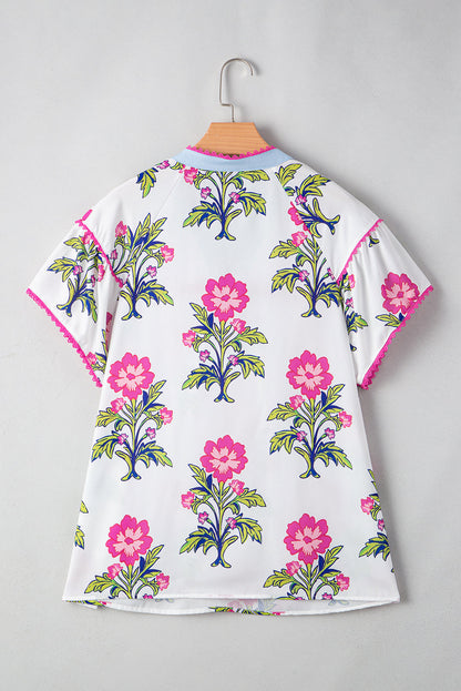 Plus Size Floral Contrast V-Neck Blouse
