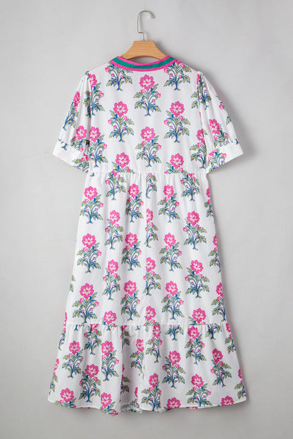 Plus Size Contrast Stripe V-Neck Midi Dress