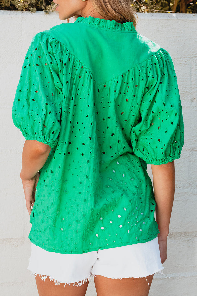 Eyelet Embroidered Puff Sleeve Blouse