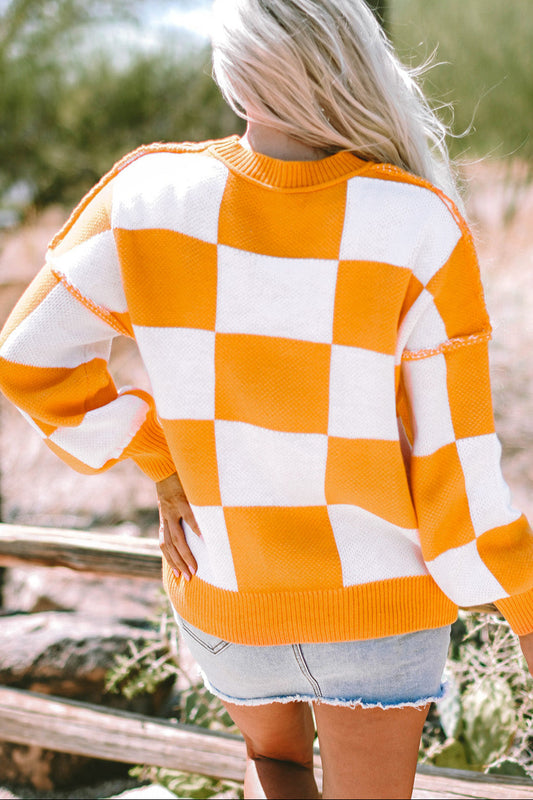 Checker Bishop Sleeve Sweater